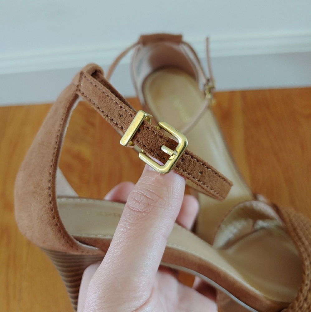 Express Criss Cross Braided Suede Ankle Strap Heels Camel Brown Size 8 - Picture 8 of 8
